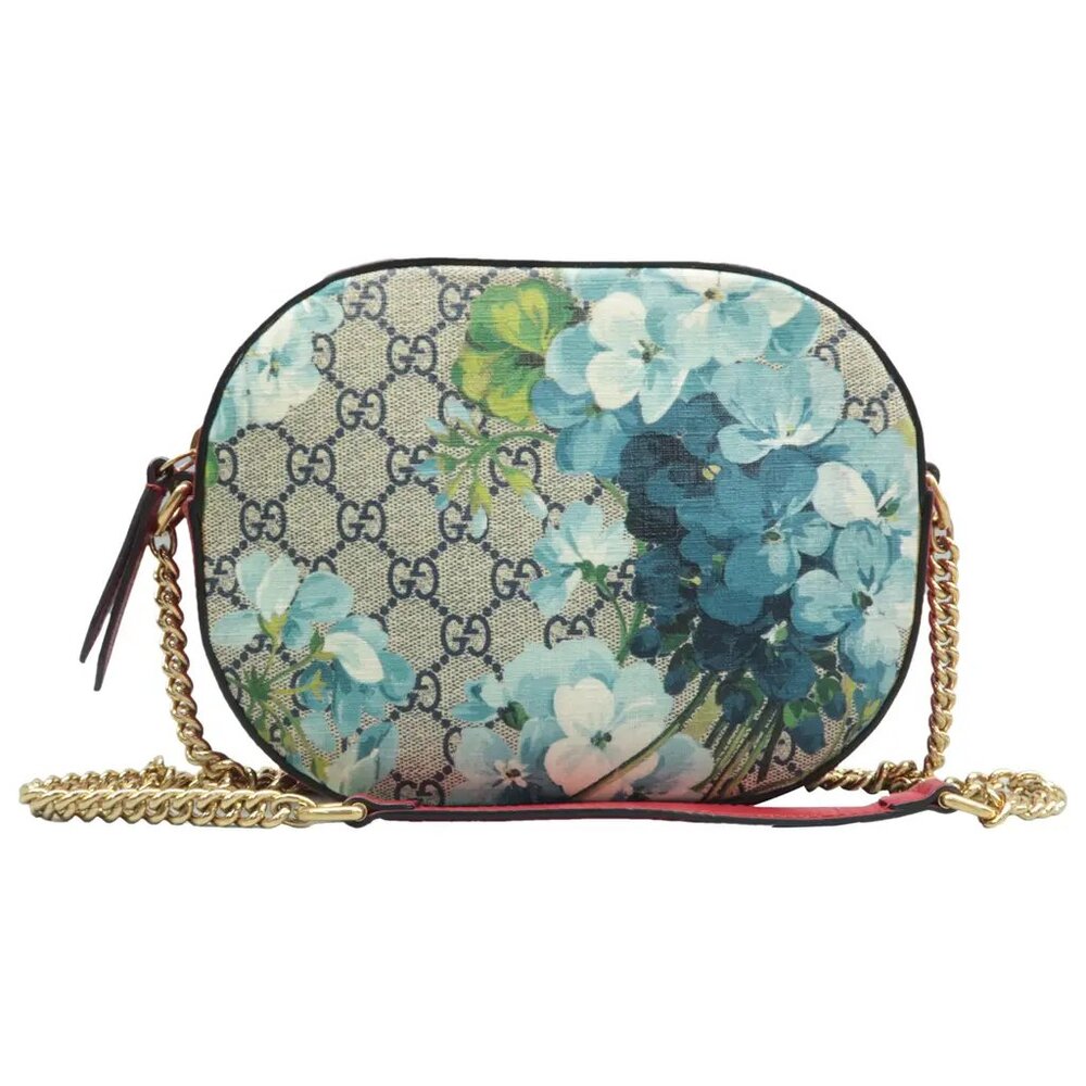 100% Authentic GUCCI Blooms Blue&Red Canvas Shoulder Bag - Picture 1 of 12
